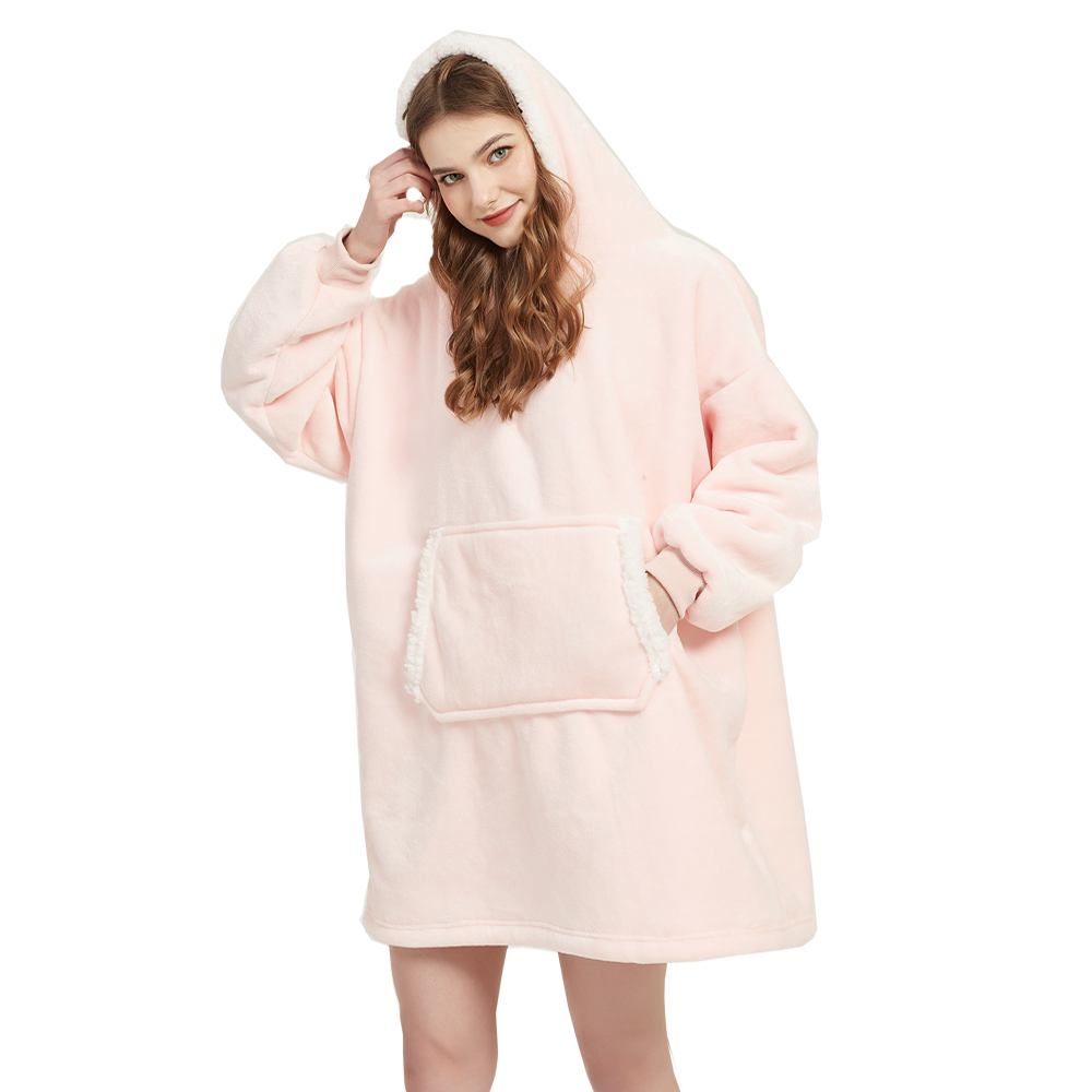 Sherpa Hoodie Fleece - Kollu ile mikrofiber peluş mercan polar